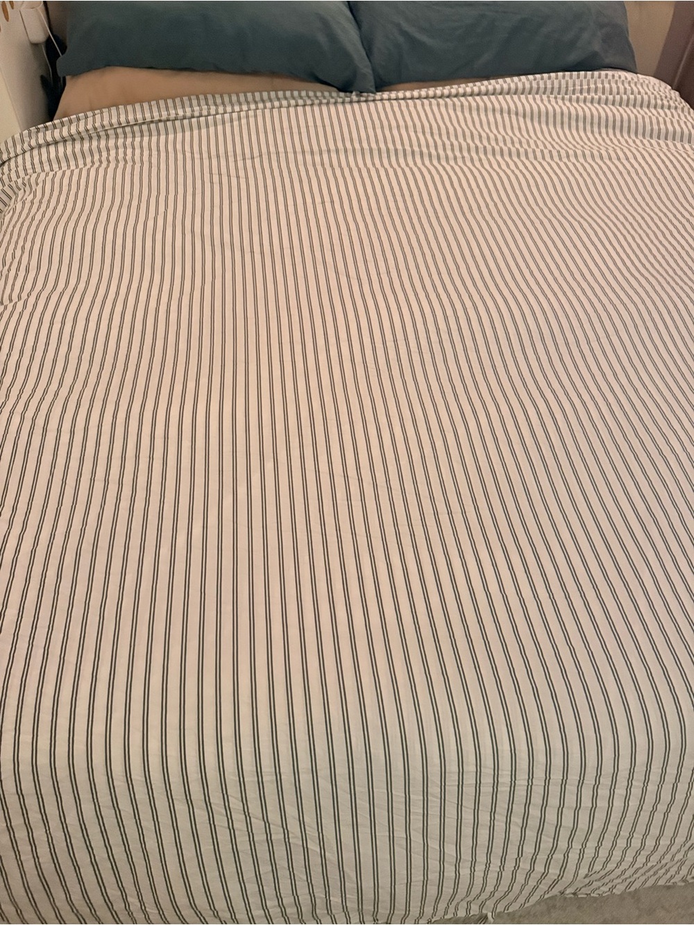 Quince Classic Organic Percale Duvet Cover - Double Stripe Pine - King/Cali King